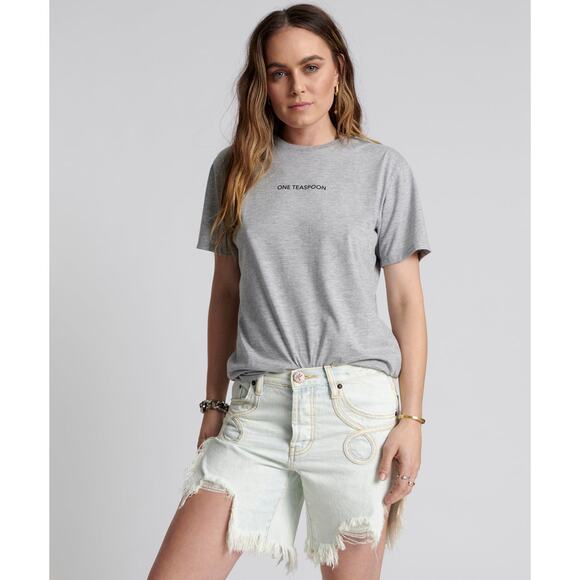 ONE TEASPOON Grey Marl Logo Crewneck Short Sleeves Tee Shirt NWT size Small - Picture 2 of 7